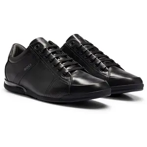 Comparateur de prix : BOSS Saturn Lowp Baskets en cuir avec doublure anti-odeurs pour homme, Noir, 44 EU
