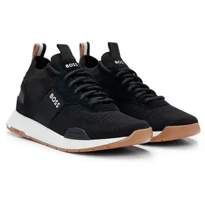 BOSS Baskets en titane Runn TTNM EVO avec bordure en daim pour homme, charbon, 44 EU pas cher