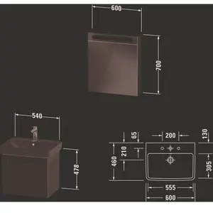 Duravit, Ensemble de meubles de salle de bain, No.1 Ensemble de meubles 600, incl. lavabo, meuble sous-lavabo, armoire de toilette avec cha