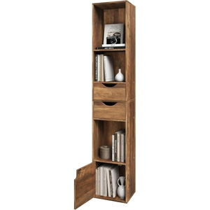 Bibliothèque Étagère WOLTU - 30x24x158cm - 3 Compartiments Ouverts - 2 Tiroirs et 1 Casier - Chêne Brun pas cher