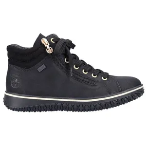 Basket Montante Cuir Rieker Namur - Noir - Femme - Lacets - Plat pas cher