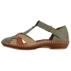 Sandales Femme - RIEKER - Preston - Scratch, Cuir, Vert Combi pas cher