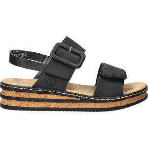 Sandales Femme - RIEKER 62950 - Talon compensé 4cm - Noir pas cher