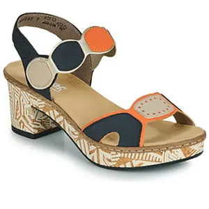 Sandales à Talon Rieker Namur - Marine/Orange pas cher