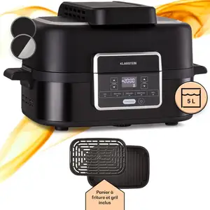 KLARSTEIN Combo Air grill heteluchtfriteuse 5 programma's 1500 watt 4,5 liter grillmand 2,5 liter frituurmand pas cher