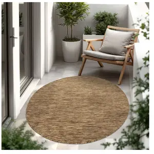 Paco Home Tapis Extérieur Balcon Terrasse Tapis Cuisine Uni Moucheté Marron Beige 120 cm rondVendu parcdiscount