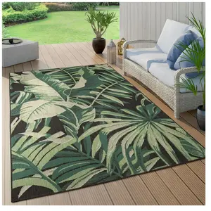 Paco Home Tapis Exterieur Terrasse Salon Cuisine Motif Boho Jungle Palmiers Noir Vert 160x230 cmVendu parbol