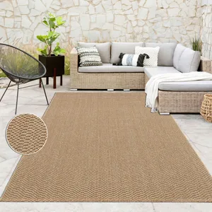 Paco Home Tapis DExtérieur Résistant Aux Intempéries Balcon Salon Uni Boho Beige Beige 80x150 cm