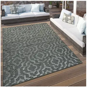 Tapis Terrasse Intérieur Extérieur Motif Ethnique Bordure Résistant Moderne Gris [80x150 cm]