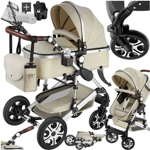 tectake® - Multifunctionele Kinderwagen Mats - 2-in-1 Babywagen inclusief voetenzak, regenhoes, flessenhouder en opbergmand - Wandelwagen met 15kg draagkracht - Opvouwbaar met 5-puntsgordel - Grijs/Beige