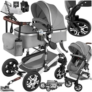 tectake® - Multifunctionele Kinderwagen Mats - 2-in-1 Babywagen inclusief voetenzak, regenhoes, flessenhouder en opbergmand - Wandelwagen met 15kg draagkracht - Opvouwbaar met 5-puntsgordel - Grijs