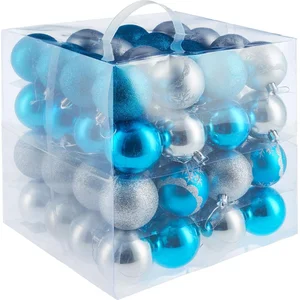 TECTAKE Lot de 64 boules de Noël argentées/bleues Surface mate brillan... pas cher