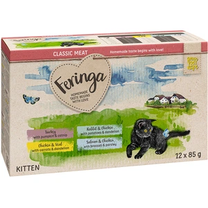 12x85g Kitten Classic Meat Menu - lot mixte 1 : dinde, poulet & veau, lapin & poulet, saumon & poulet Feringa nourriture humide pour chat pas cher