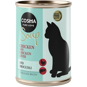 6x100g filet de poulet, foie de poulet, brocoli Soup Cosma Pâtée pour chat pas cher