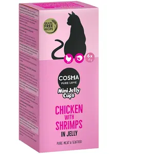 6x25g poulet/crevettes Mini Jelly Cups Cosma Friandises pour chat pas cher