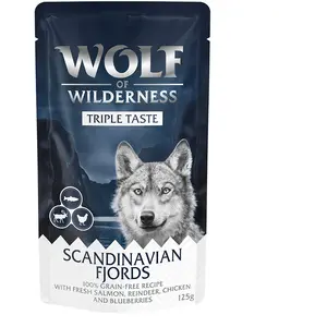 Wolf of Wilderness "Triple Taste" 12 x 125 g pour chien Scandinavian Fjords - saumon, renne, poulet pas cher