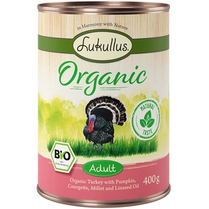 Lukullus Organic Adult dinde, courgettes (sans gluten) pour chien  - 6 x 400 g pas cher