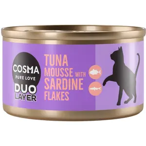 Cosma DUO Layer 6 x 70 g pour chat - mousse de thon avec morceaux de sardine pas cher