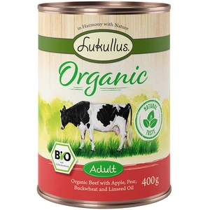 Lukullus Organic Adult boeuf, pomme (sans gluten) pour chien - 6 x 400 g pas cher
