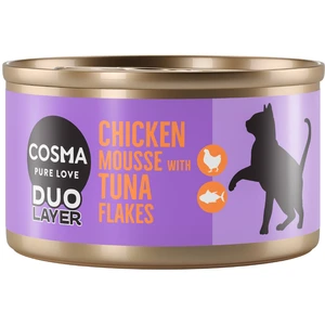 Cosma DUO Layer 6 x 70 g pour chat - mousse de poulet avec morceaux de thon pas cher