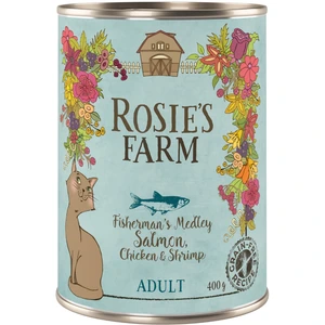 6x400g Adult saumon, poulet, crevettes Rosie's Farm - Pâtée pour chat pas cher
