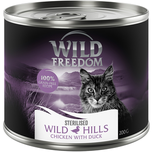 Wild Freedom Adult Sterilised 6 x 200 g - sans céréales pour chat - Wild Hills Sterilised - canard, poulet pas cher