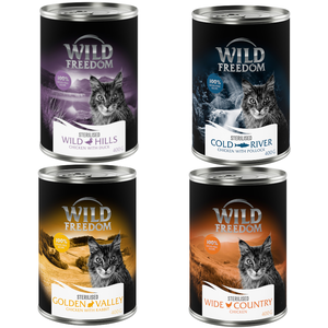 Wild Freedom Adult Sterilised 6 x 400 g - sans céréales pour chat - lot mixte (2 x pur poulet, 2 x colin, 1 x lapin, 1 x canard) pas cher