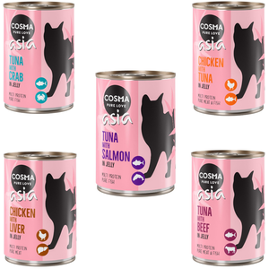 6x400g mixte Cosma Thai/Asia en gelée lot 5 saveurs - Pâtée pour chat pas cher