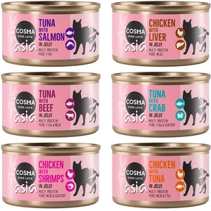 6x85g mixte Cosma Thai/Asia en gelée lot 6 saveurs - Pâtée pour chat pas cher