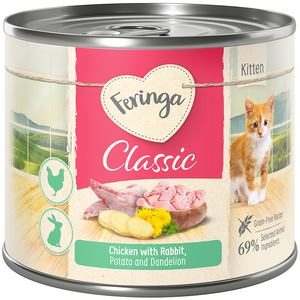 6x200g Feringa Kitten poulet, lapin - Pâtée pour chaton pas cher