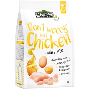 400g poulet, lentilles, pommes de terre, oeuf Greenwoods - Croquettes pour chat pas cher