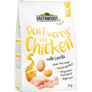 3kg Greenwoods poulet, lentilles, pommes de terre, oeuf - Croquettes pour chat pas cher
