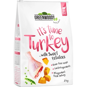 3kg Greenwoods dinde, patates douces, petits pois, potiron - Croquettes pour chat pas cher