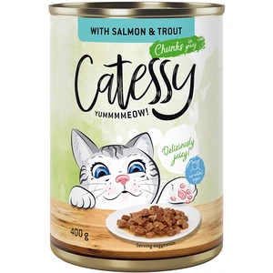12x400g Catessy Bouchées en sauce saumon, truite - Pâtée pour chat pas cher