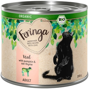 Feringa Organic bio Adult 6 x 200 g pour chat - veau, potiron, germandrée des chats bio pas cher