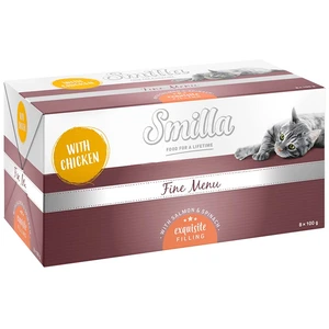 8x100g poulet, saumon, épinards Fine Menu Coeur gourmand Smilla Barquettes pour chat à prix mini ! pas cher