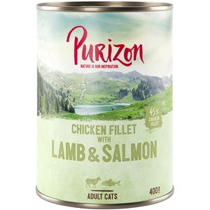 6x400g Adult : filet de poulet, saumon, agneau Purizon Boîtes pour chat : -15 % !Vendu parzooplus-be