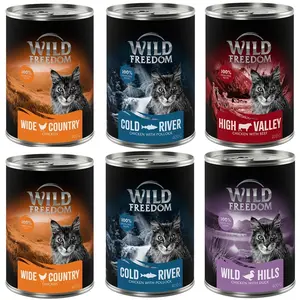 6x400g lot mixte II (2 x poulet, 2 x colin, boeuf, canard) Adult Wild Freedom - Pâtée pour chat pas cher