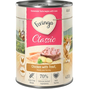 24x400g poulet, truite Feringa Classic Meat Menu nourriture humide pour chat pas cher