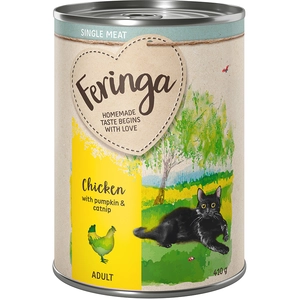 5x410g poulet, potiron, menthe à chat Menus à la viande Single Meat Feringa pour chat + 1 boîte offerte ! pas cher
