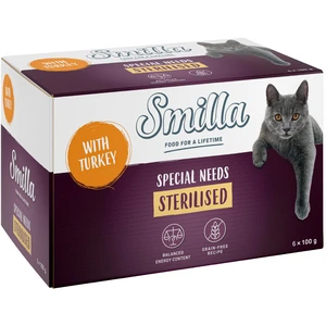 24x100g Smilla Sterilised en barquettes pure dinde - Pâtée pour chat pas cher