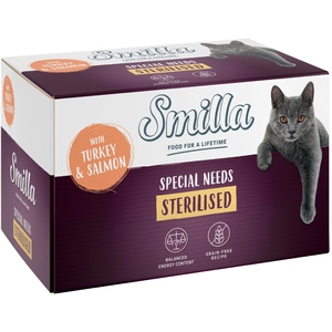 6x100g Smilla Sterilised en barquettes dinde, saumon - Pâtée pour chat pas cher