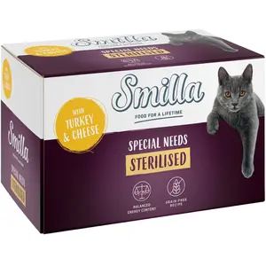 24x100g Smilla Sterilised en barquettes dinde, fromage - Pâtée pour chat pas cher