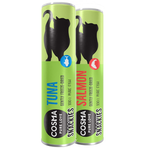 Offre découverte Cosma Snackies Friandises lyophilisées pour chat - 30 g, 2 saveurs (thon, saumon) pas cher