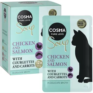 Cosma Soup 12 x 40 g pour chat - blanc de poulet, saumon, courgette, carotte pas cher
