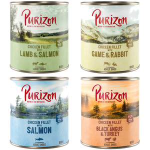 Purizon Adult 6 x 800 g - sans céréales pour chien - lot mixte (2 x Black Angus, 2 x agneau, 1 x saumon, 1 x gibier) pas cher