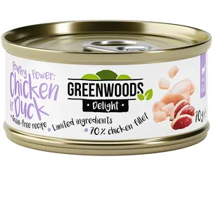 Greenwoods Delight filet de poulet, canard pour chat 6 x 70 g pas cher