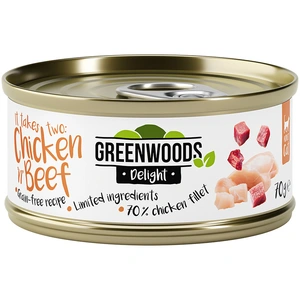 Greenwoods Delight filet de poulet, boeuf pour chat 6 x 70 g pas cher