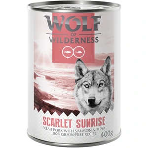 Wolf of Wilderness "Red Meat" 6 x 400 g pour chien Scarlet Sunrise : porc, saumon, thonVendu parzooplus-be