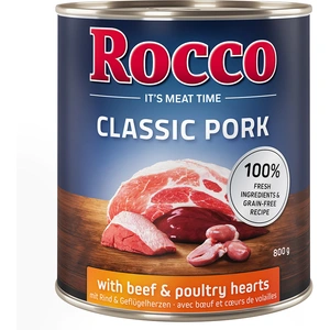 Rocco Classic Pork 6 x 800 g pour chien boeuf, coeurs de volaille pas cher